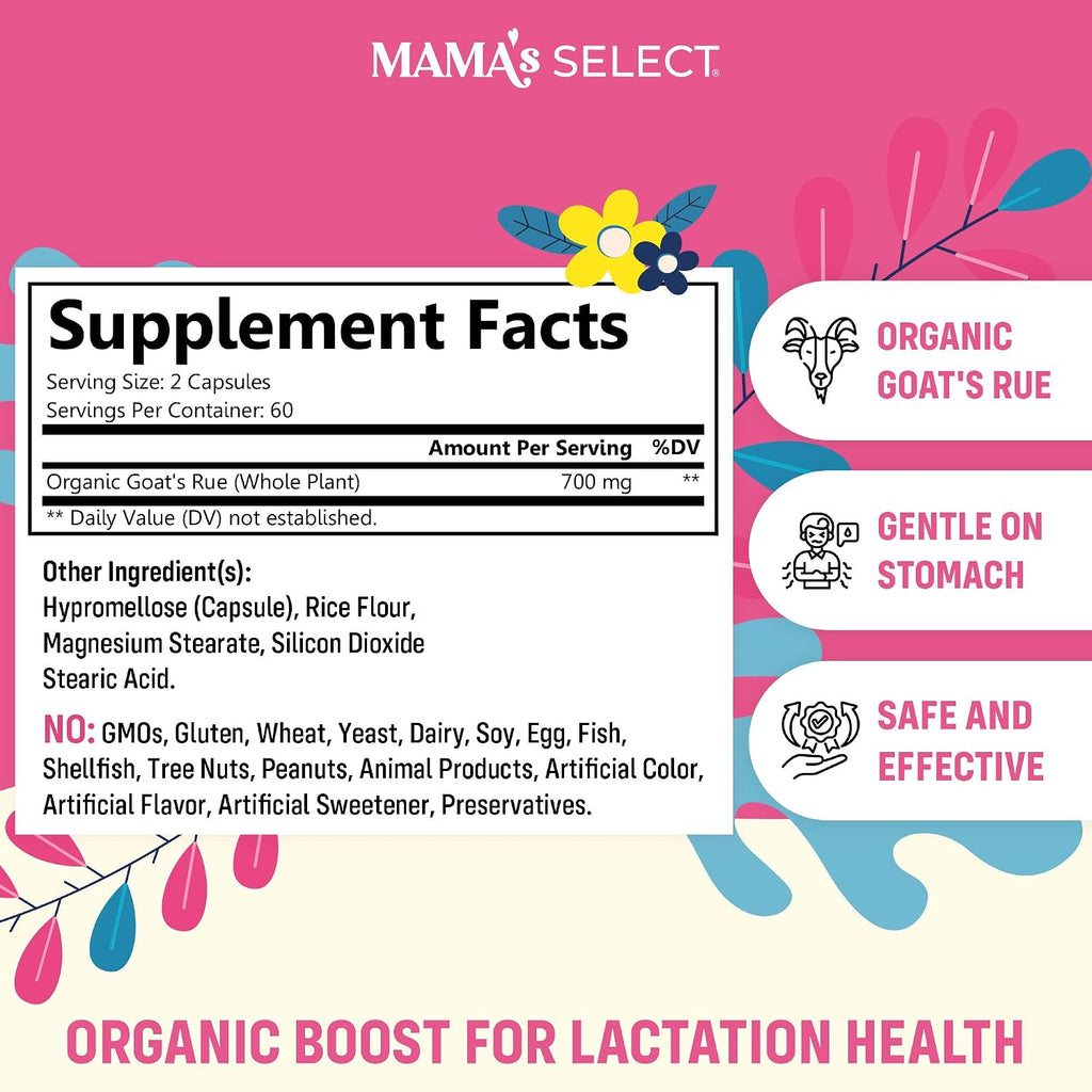 Mama's Select Cápsulas Orgánicas de Goat's Rue para la Producción de Leche Materna - Sin OGM, Vegano, Sin Gluten