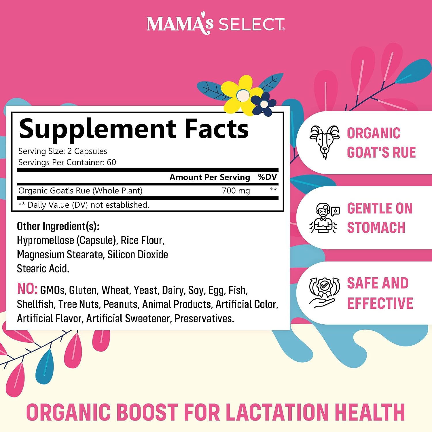 Mama's Select Cápsulas Orgánicas de Goat's Rue para la Producción de Leche Materna - Sin OGM, Vegano, Sin Gluten