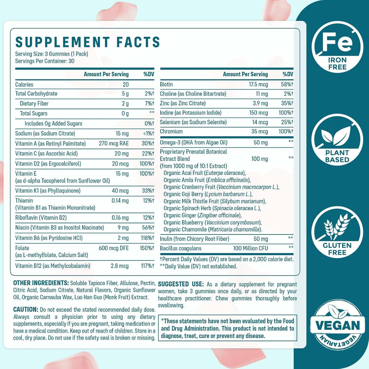 Quorinthiumax Gominolas Prenatales Sin – Probióticos (Bacillus coagulans, 100 millones de UFC): Ayudan a mantener – Image 2