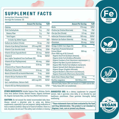 Quorinthiumax Gominolas Prenatales Sin – Probióticos (Bacillus coagulans, 100 millones de UFC): Ayudan a mantener – Image 2