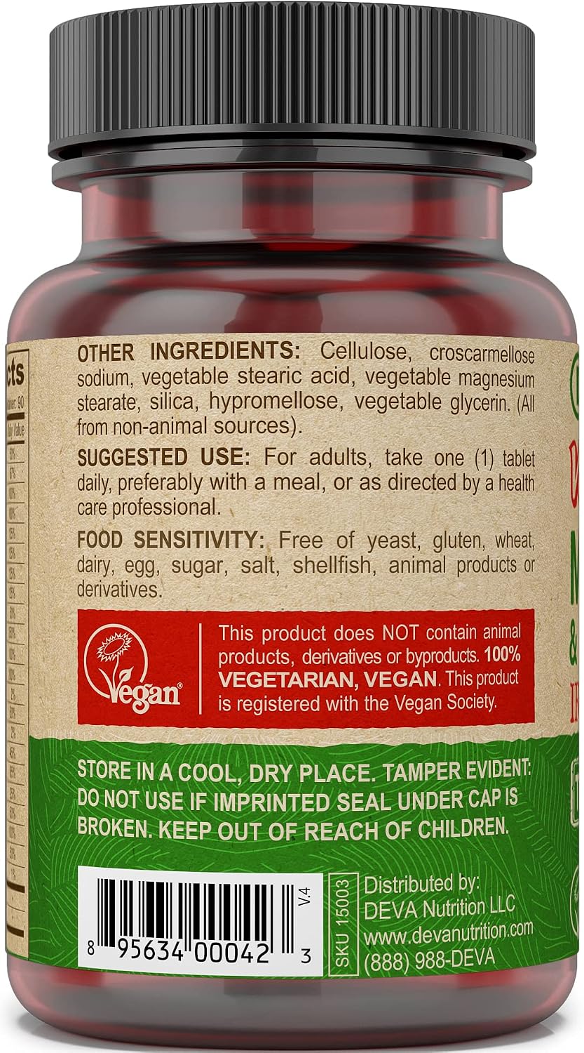 Deva Multivitamínico y Mineral Vegano Sin Hierro - 90 Comprimidos (4-Pack)
