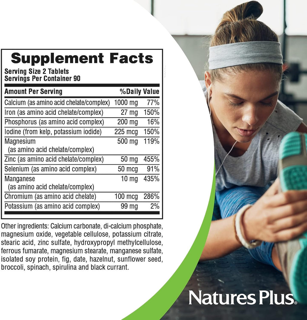 NaturesPlus Ultra-Mins – Complejo mineral con calcio, hierro, magnesio y zinc – 180 comprimidos – Vegano, Sin gluten