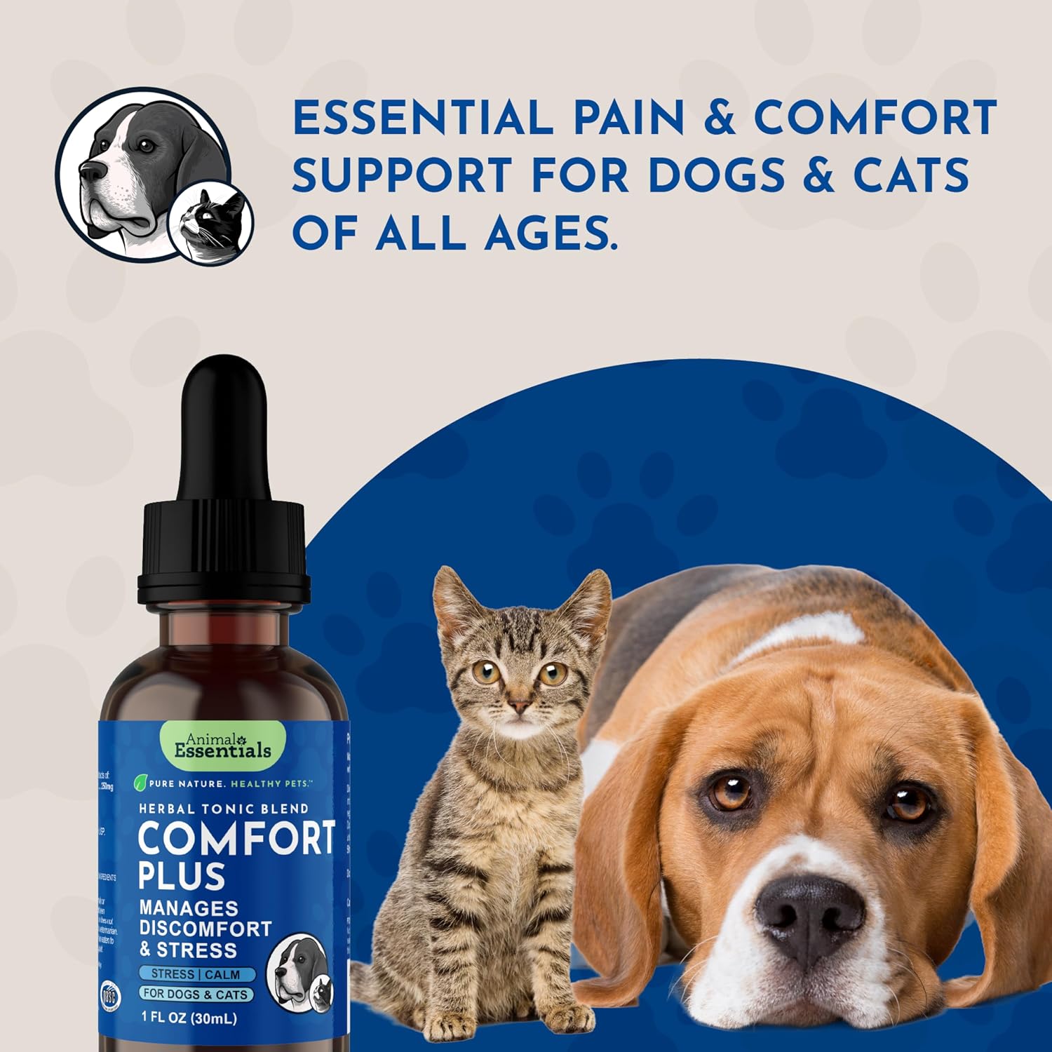 Comfort Plus Herbal Formula for Dogs & Cats, 2 fl oz - Made in USA, California Poppy & Skullcap