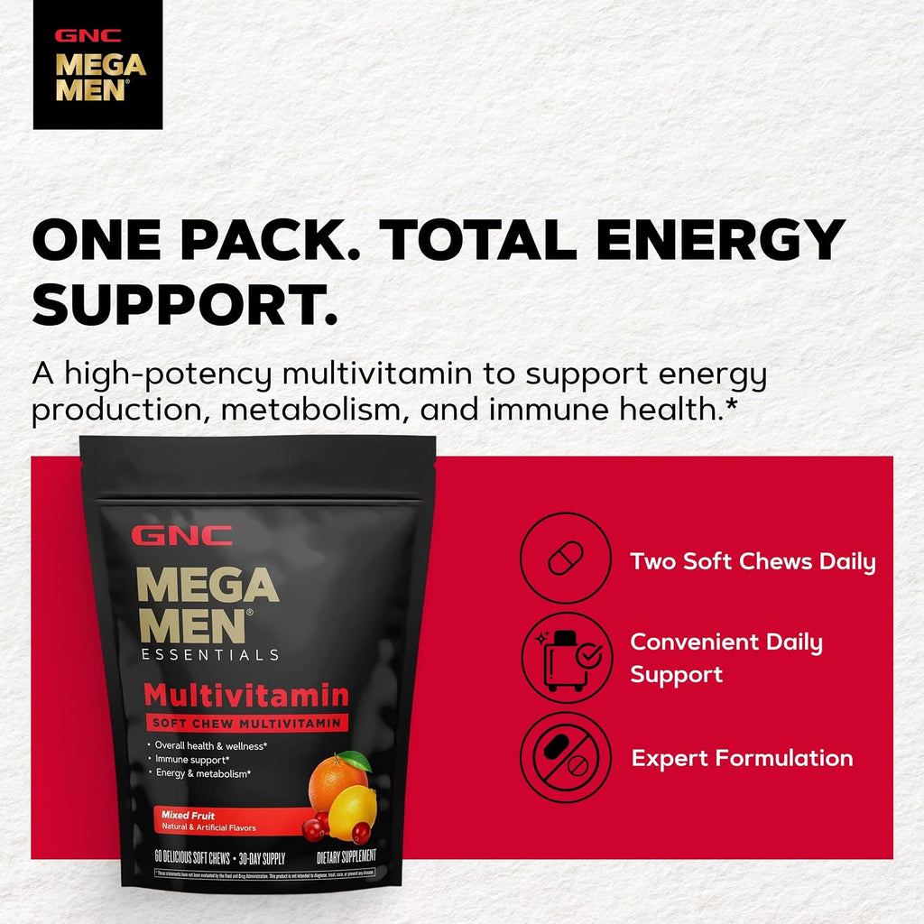 GNC Mega Men Multivitamínico en Gominolas Blandas para Hombres - Sabor Frutas Mixtas - 60 Unidades