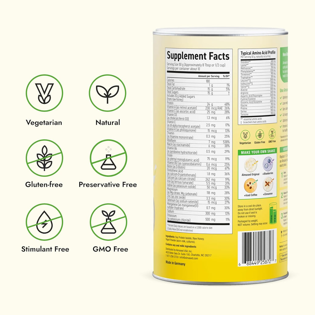 Almased Batido Sustitutivo de Comida - Proteína Vegetal en Polvo, Bajo Índice Glucémico - Sabor Original - 500g