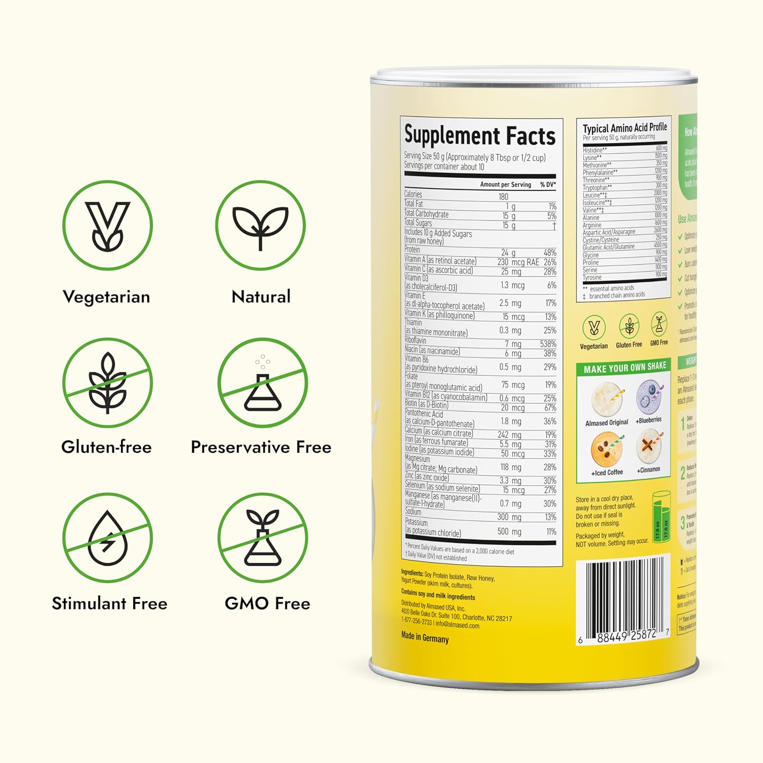 Almased Batido Sustitutivo de Comida - Proteína Vegetal en Polvo, Bajo Índice Glucémico - Sabor Original - 500g
