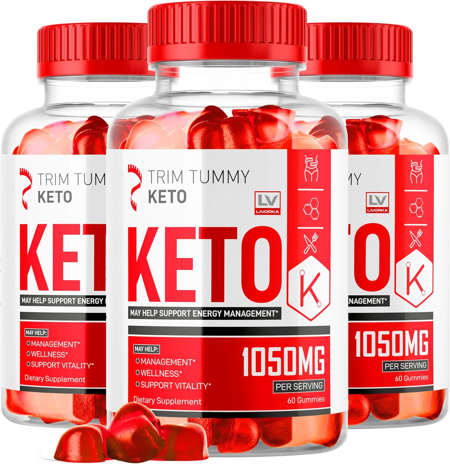 Trim Tummy Keto ACV Gummies 1050mg - Gomitas de Vinagre de Manzana para Keto, Fórmula Avanzada, 60 Gominolas