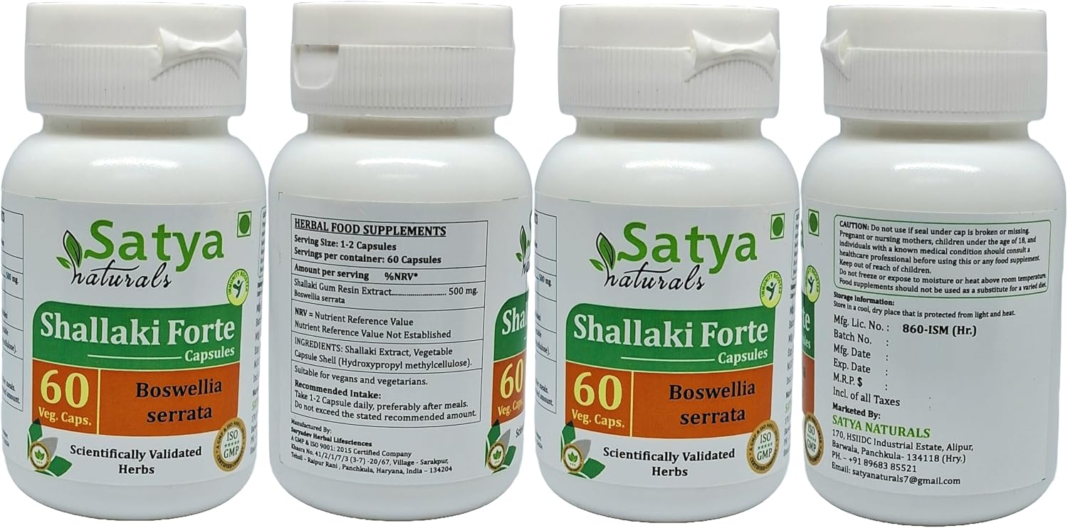 Shallaki Forte Cápsulas 500 mg, 60 Cáps. Veg. x 4 Botes | Extracto de Boswellia Serrata 10:1 | Suplemento Herbal Ayurvédico