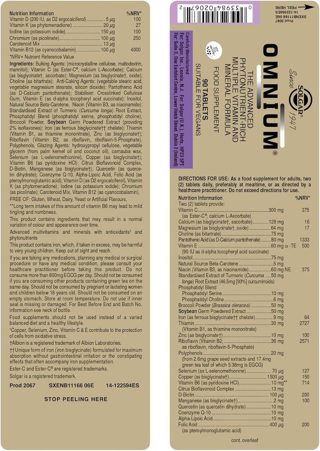 Solgar Omnium, Phyto-Nutrient Complex with Vitamins and Minerals, 90 Tablets