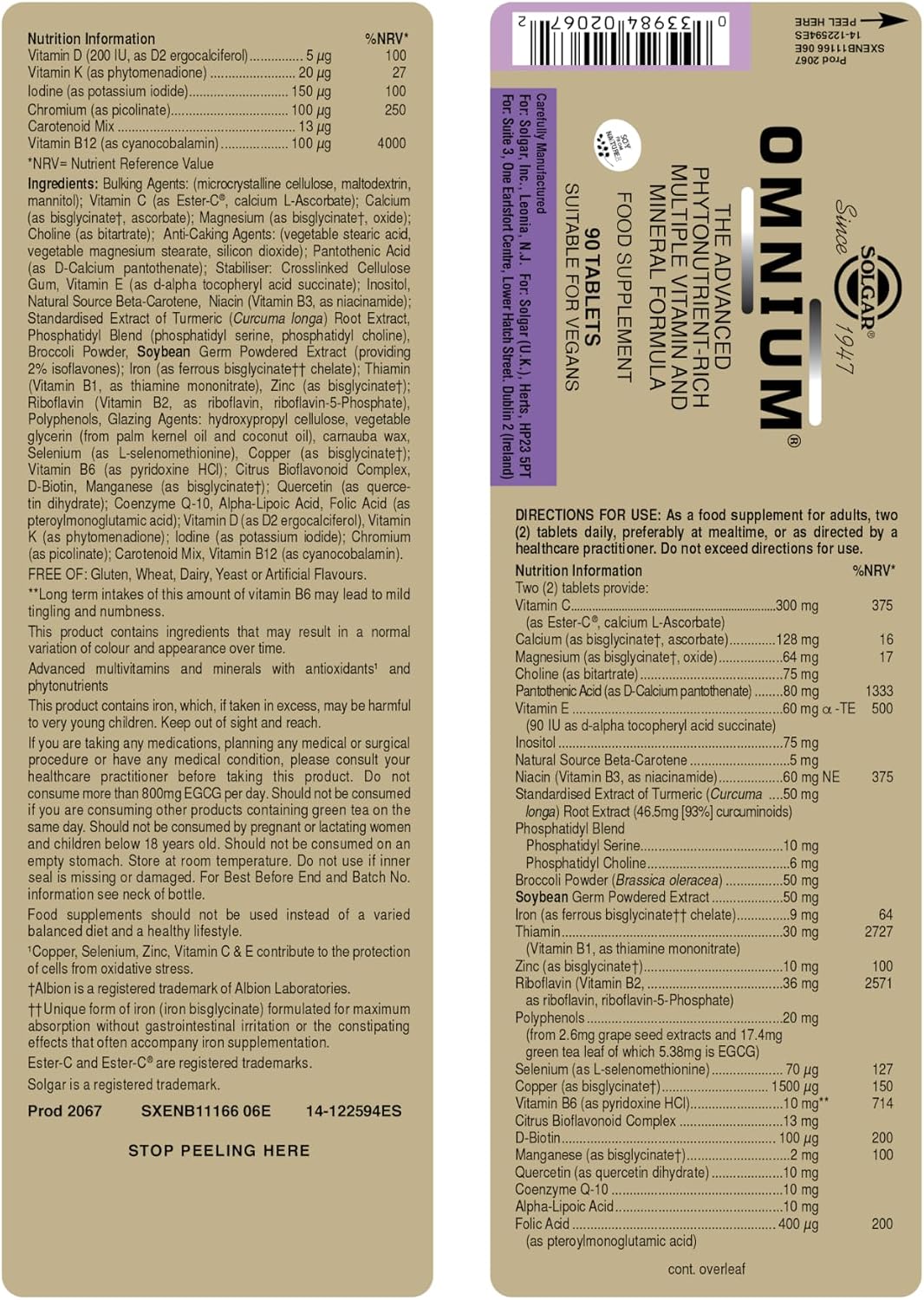 Solgar Omnium, Phyto-Nutrient Complex with Vitamins and Minerals, 90 Tablets