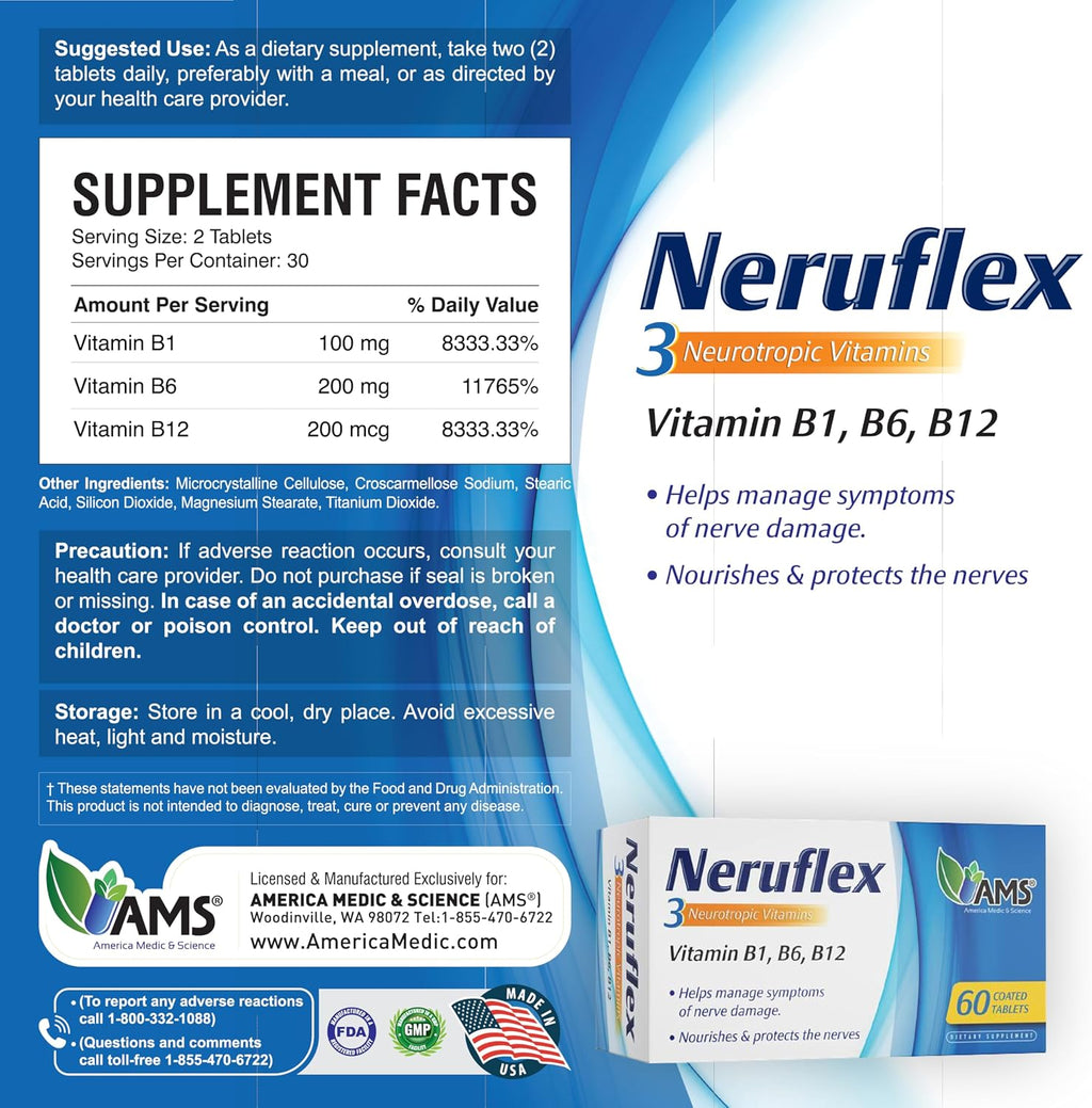 America Medic & Science NeruFlex – Apoyo Nervioso con Vitaminas B – 60 Comprimidos