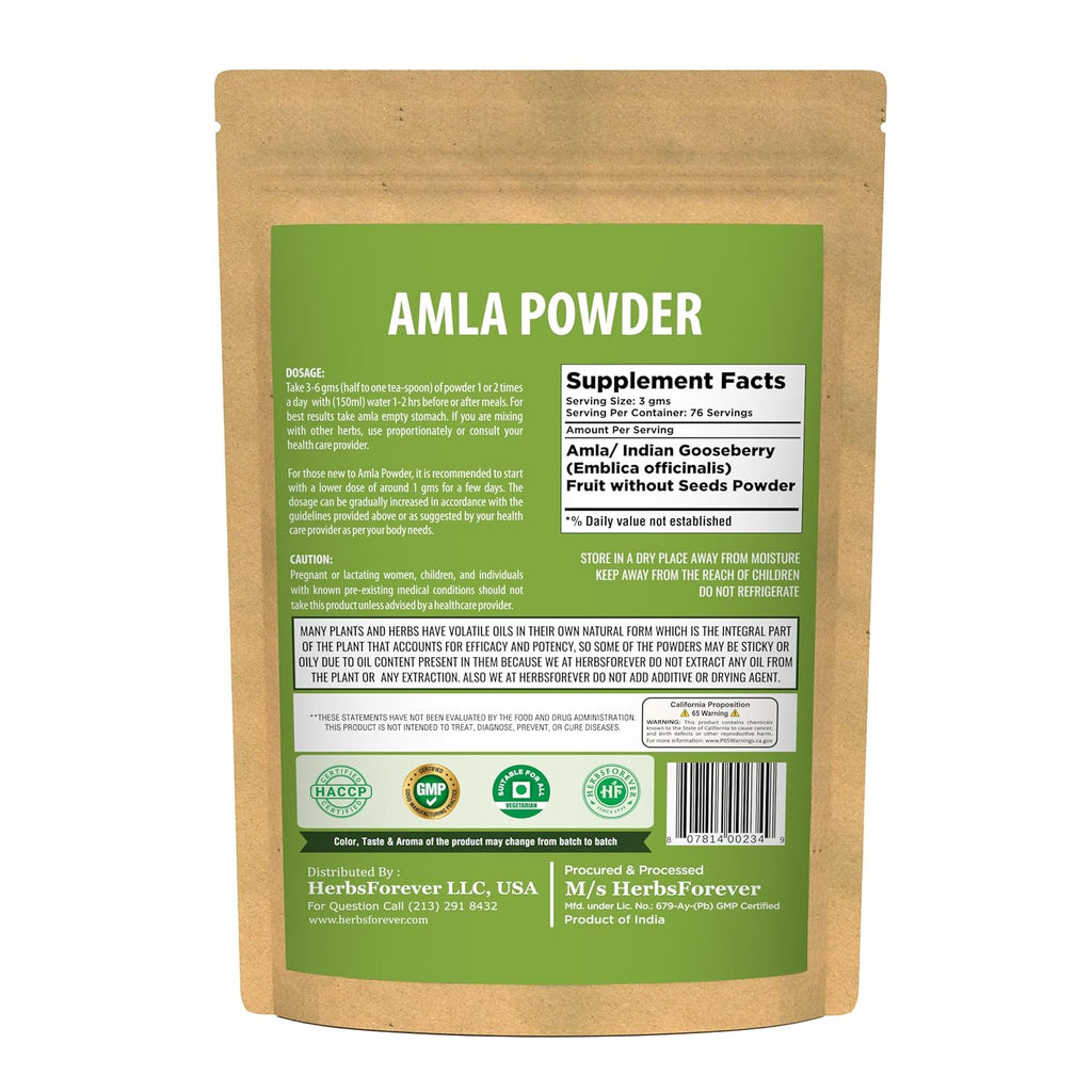 Herbsforever Polvo de Amla | Phyllanthus Emblica | Rico en Vitamina C y Antioxidantes | Vegano, Non-GMO | 230g