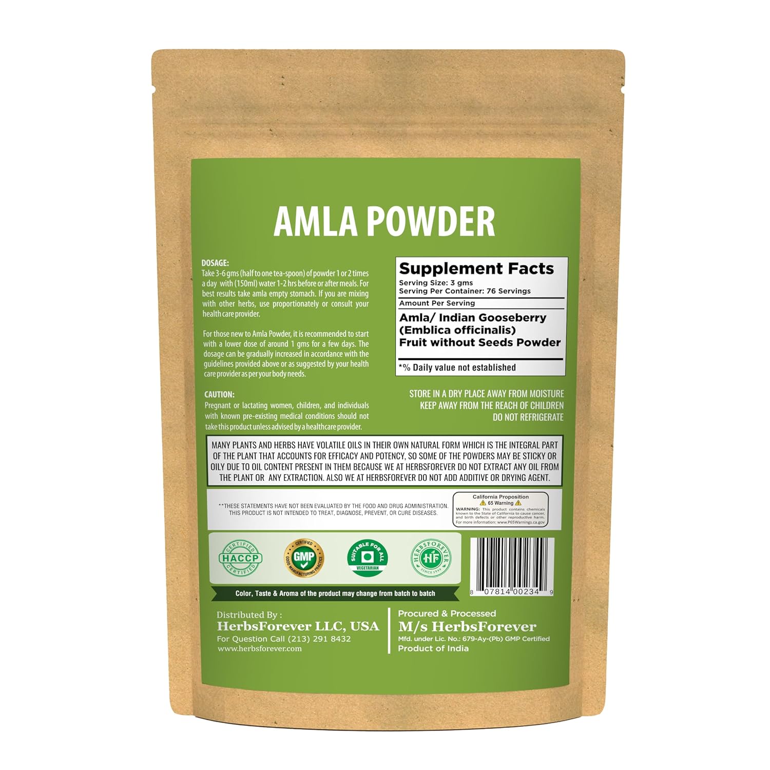 Herbsforever Polvo de Amla | Phyllanthus Emblica | Rico en Vitamina C y Antioxidantes | Vegano, Non-GMO | 230g