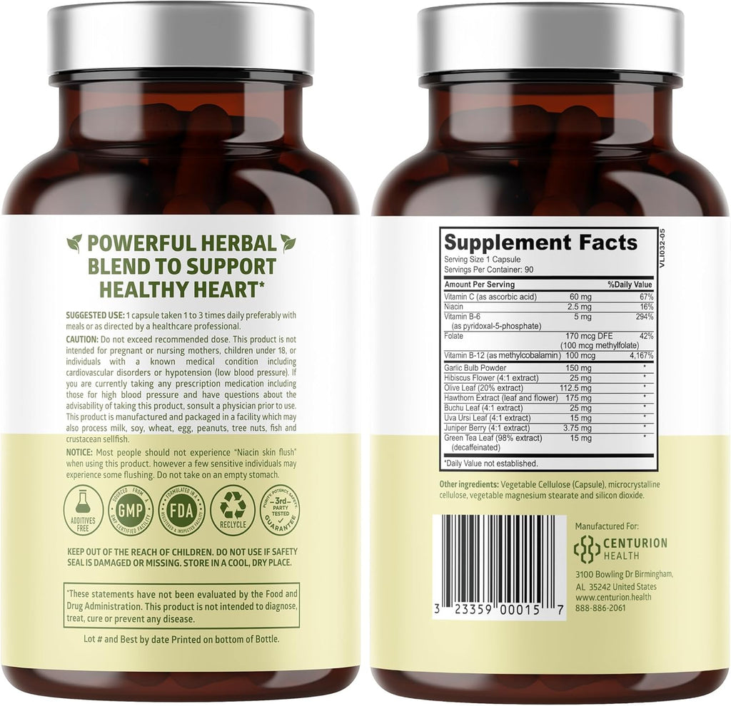 N1N Premium Blood Pressure Support con Espino Blanco e Hibisco, Suplemento Natural para la Circulación y Salud General, 90 Cápsulas