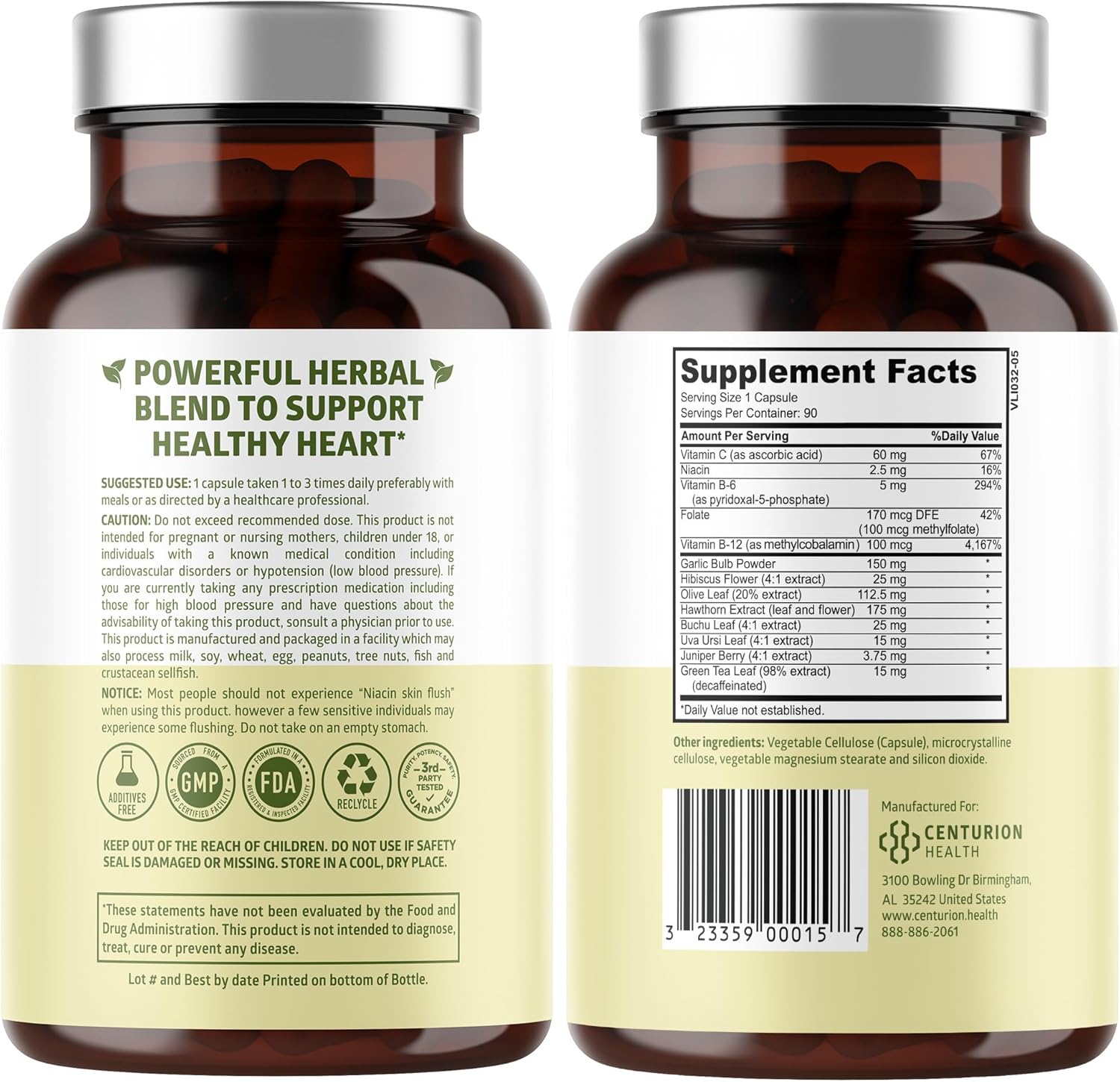 N1N Premium Blood Pressure Support con Espino Blanco e Hibisco, Suplemento Natural para la Circulación y Salud General, 90 Cápsulas