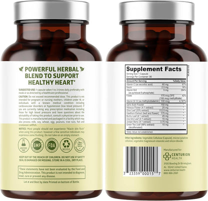 N1N Premium Blood Pressure Support con Espino Blanco e Hibisco, Suplemento Natural para la Circulación y Salud General, 90 – Image 2