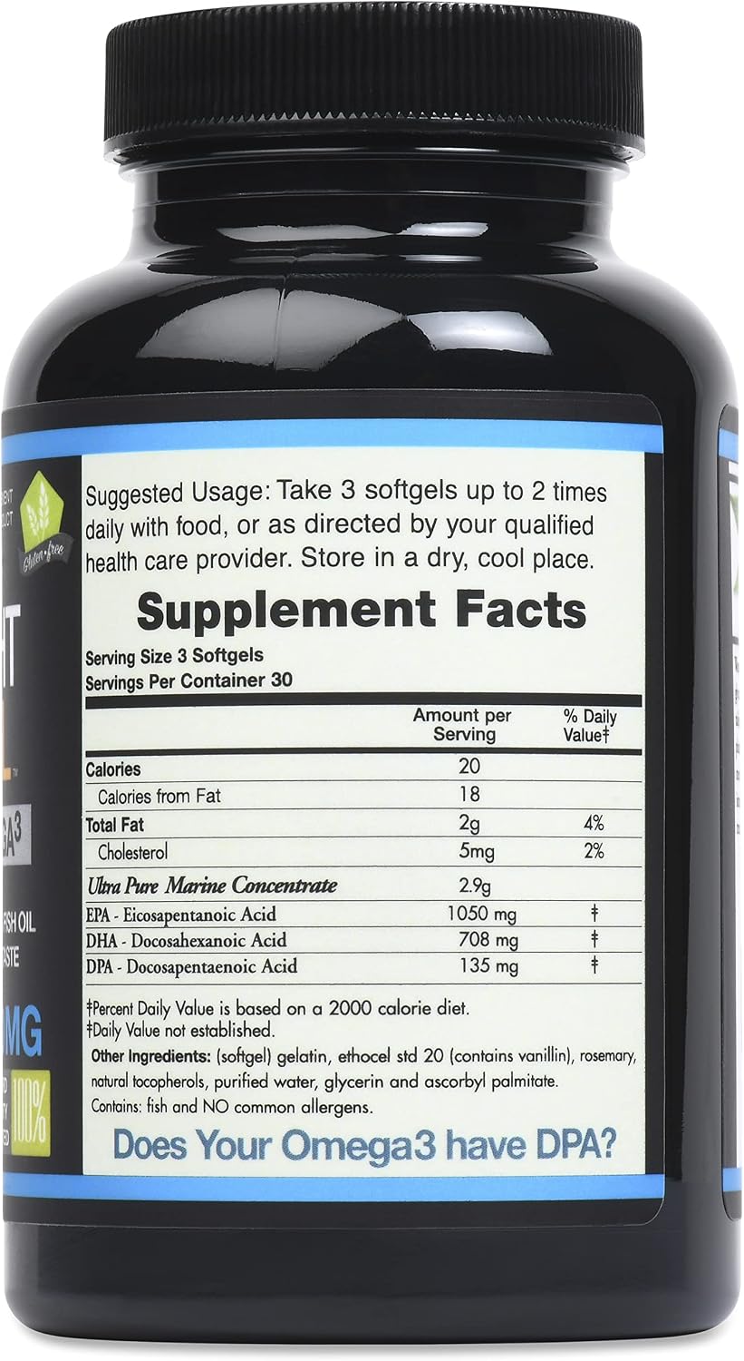 Triple Strength Fish Oil - Aceite de Pescado Omega 3 con DPA, EPA y DHA - 2900 mg - 90 Cápsulas Blandas - Sabor Vainilla