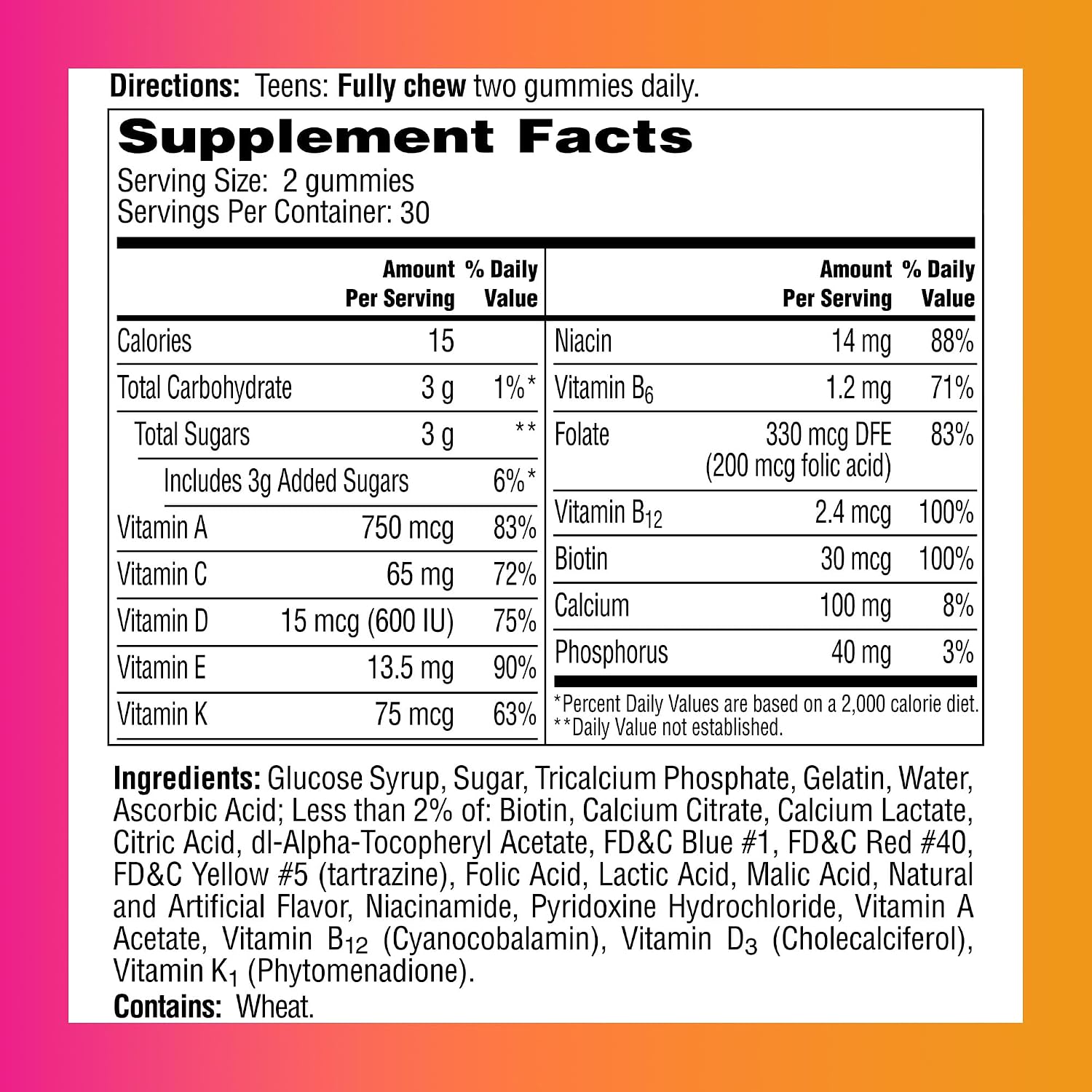 One A Day Teen Girl Multivitamínico en Gominolas 60 unidades