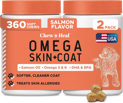 Chew + Heal Labs Aceite de Pescado Omega 3 para Perros - 360 Golosinas Blandas de Salmón – Image 1