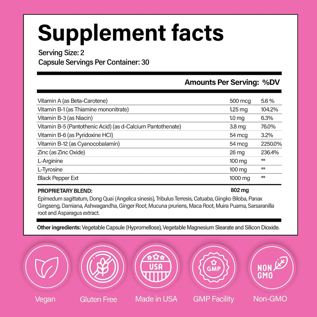 Pretty Privates Libido Booster – Complemento para Mujeres con Maca, Ginseng y L-Arginina – 60 Cápsulas