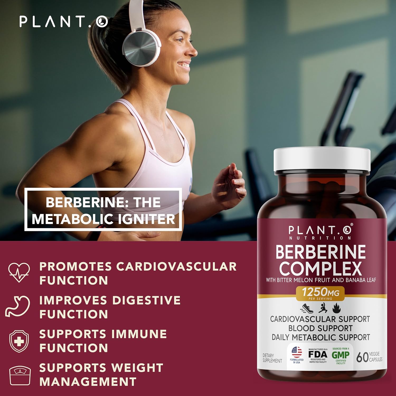 Berberine Supplement - 10xHigher Absorption Berberine HCI Complex with Bitter Lemon & Banaba Leaf - Cholesterol & Metabolic Support - 60 Capsules Non-GMO