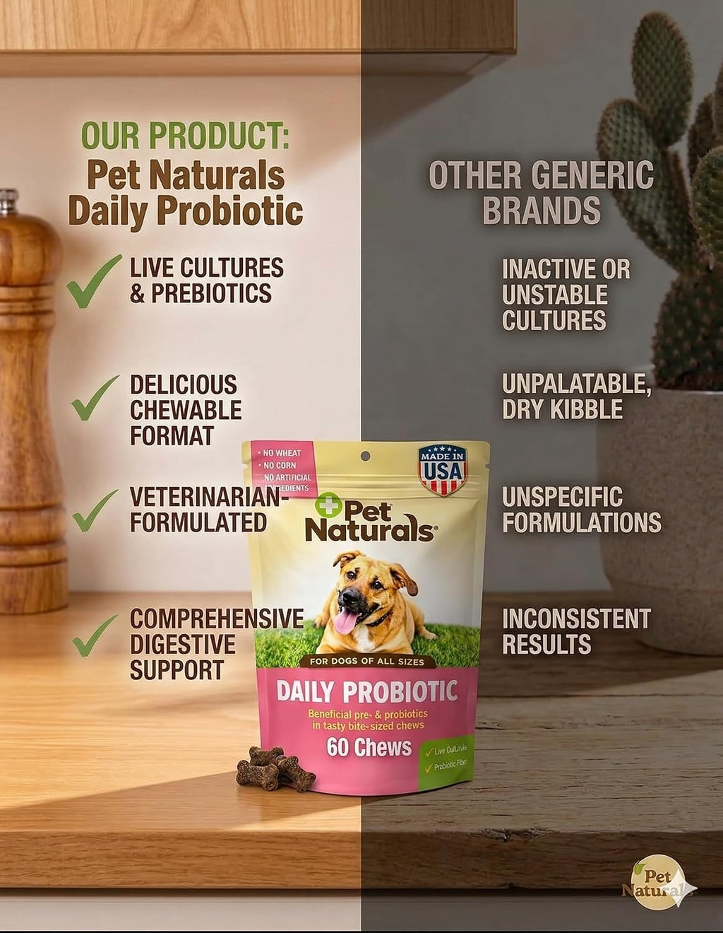 Pet Naturals Daily Probiotic Soft Chews for Dogs, Digestive and Immune Support, 120 Million CFUs per Chew, Duck Flavor, 60 Count