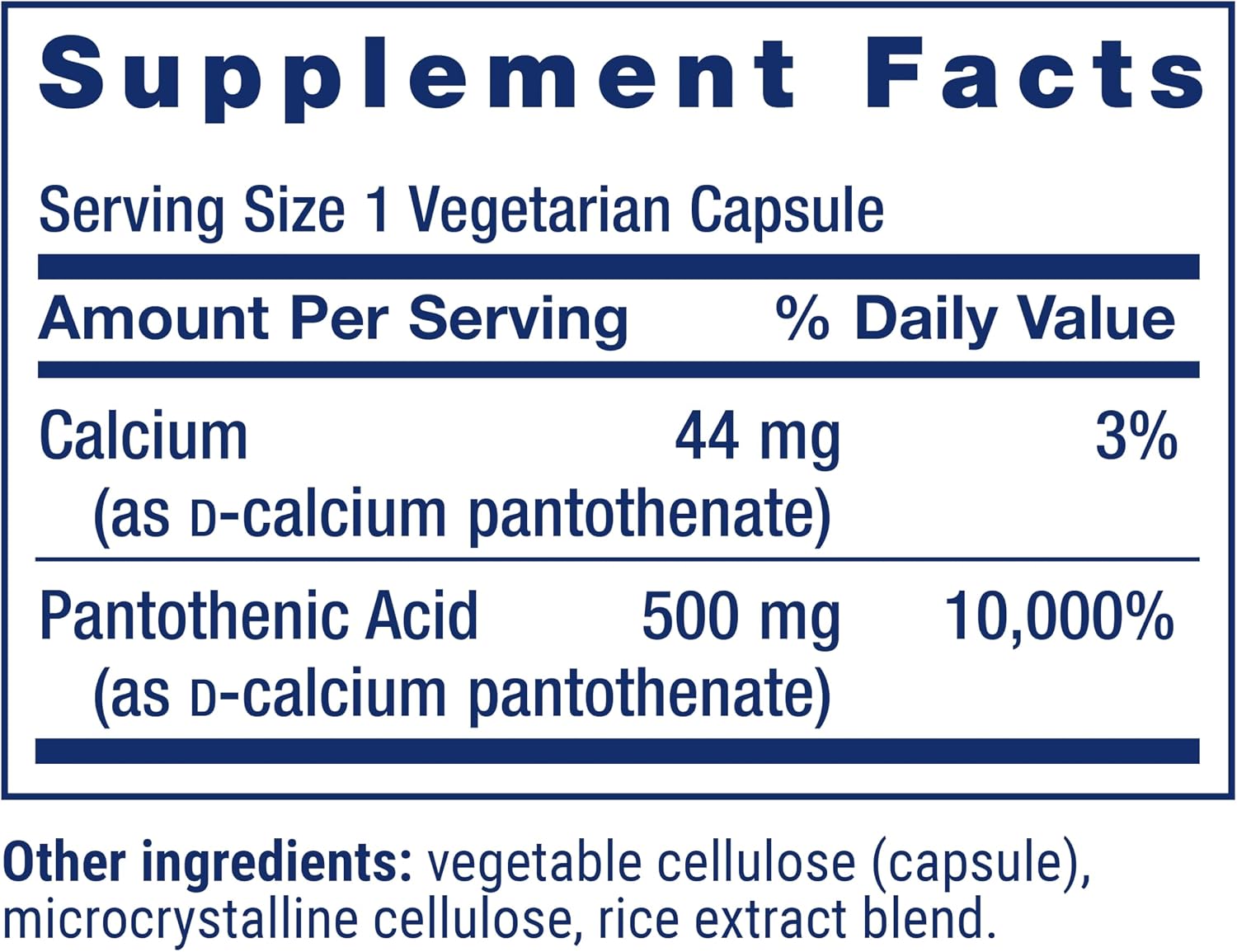 Life Extension Ácido Pantoténico, 500 mg, Vitamina B5, con Calcio, 100 Cápsulas