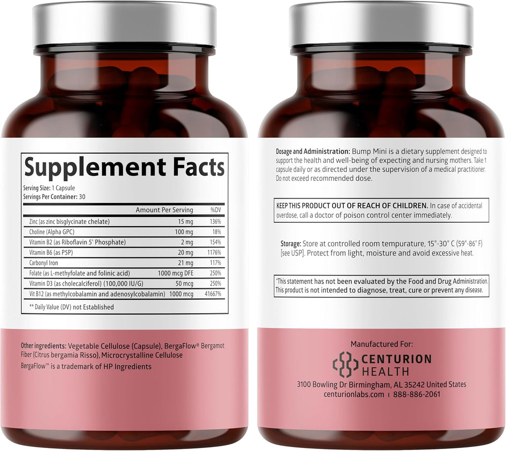 Centurion Health Bump Mini Vitaminas Prenatales Completo - 30 Cápsulas