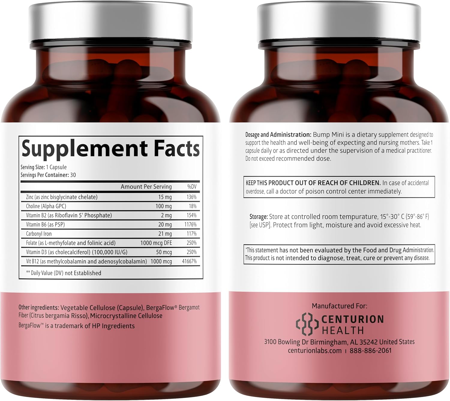 Centurion Health Bump Mini Vitaminas Prenatales Completo - 30 Cápsulas