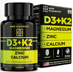 Vitamina D3 K2 con Magnesio, Zinc y Calcio | 10.000 UI D3, 200 mcg K2 MK7, 1500 mg Magnesio Glicinato | Vegano, Non-GMO