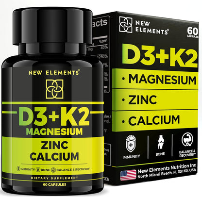 Vitamina D3 K2 con Magnesio, Zinc y Calcio | – Huesos y dientes: La vitamina D contribuye al mantenimiento de los – Image 1