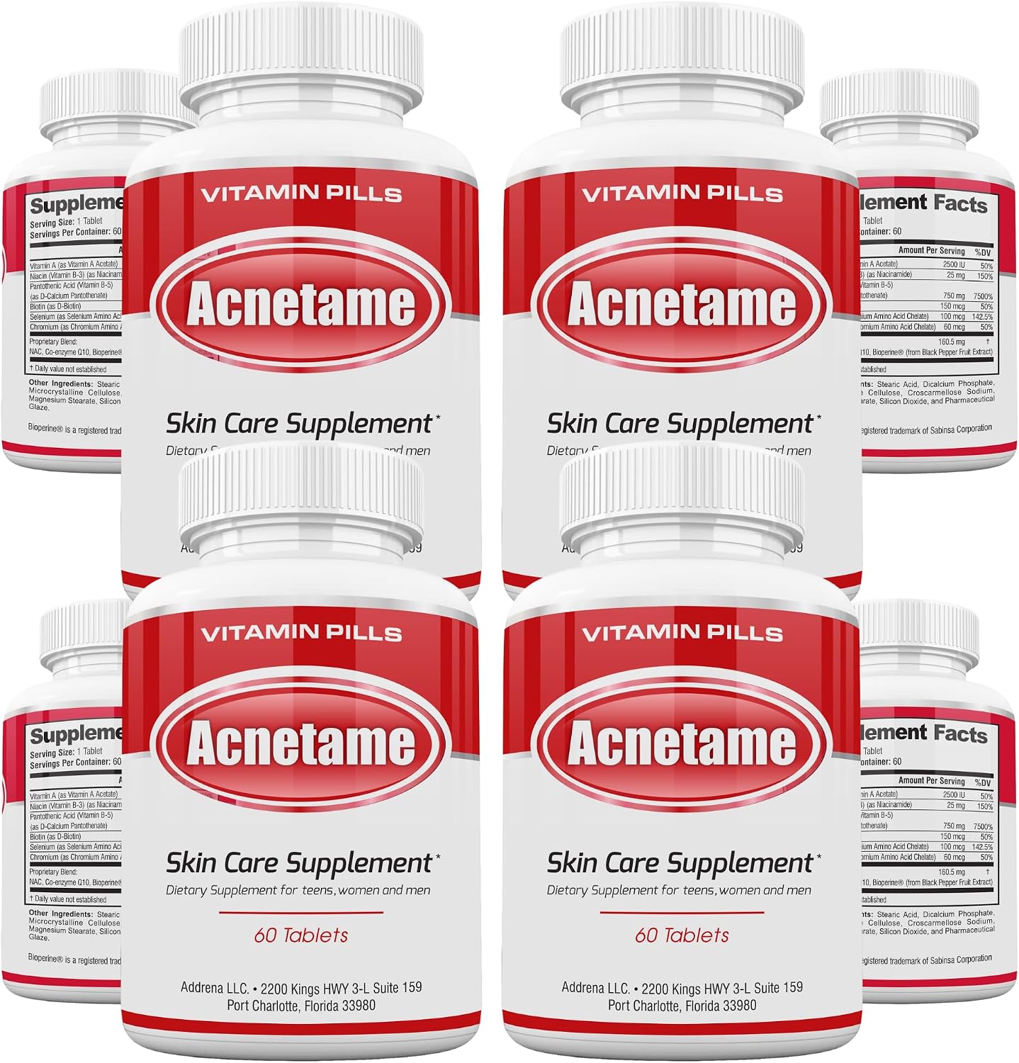 Acnetame 4 Pack - Suplemento Multivitamínico para el Acné - Pastillas para Piel Grasa