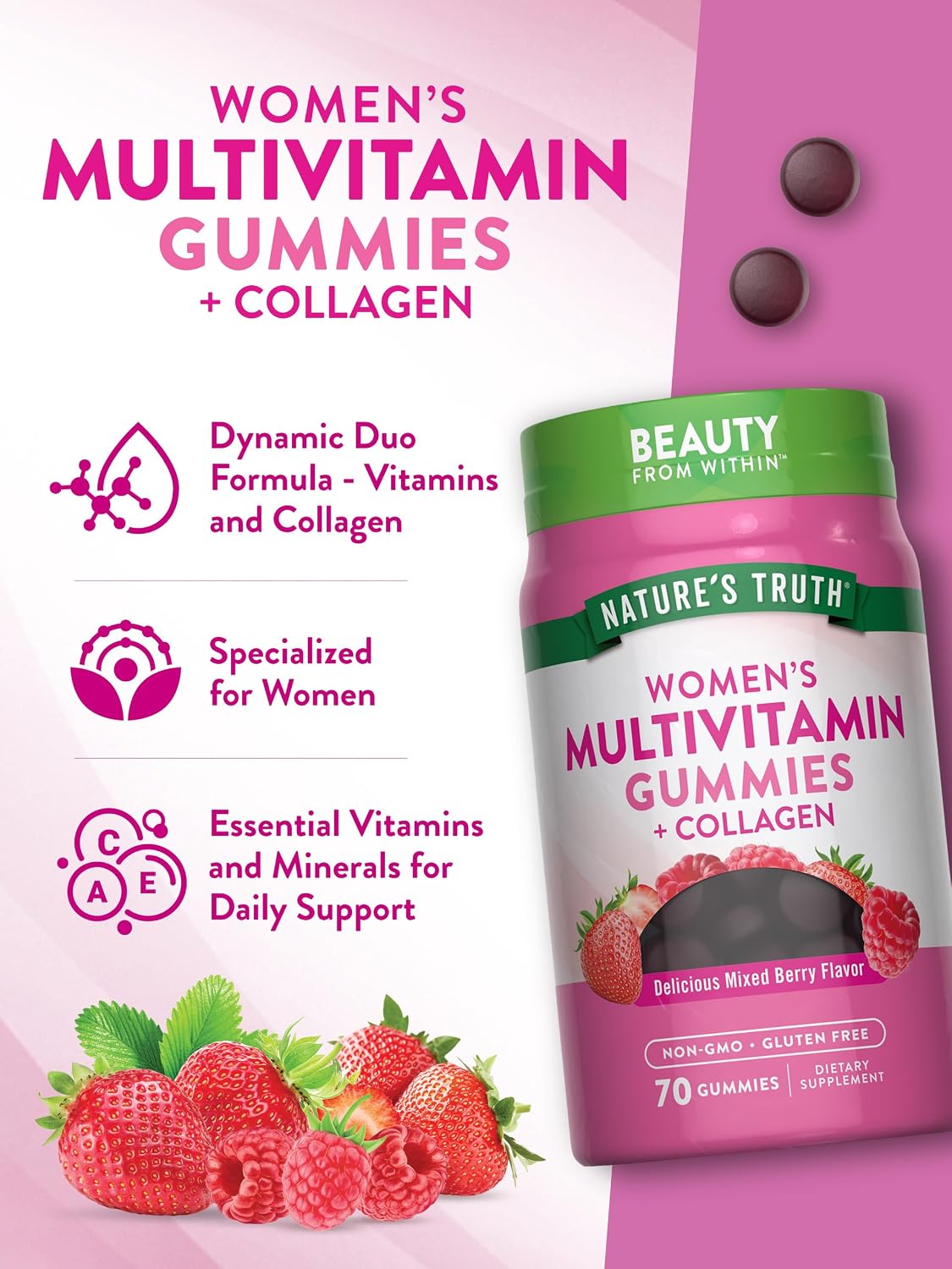 Nature's Truth Gominolas Multivitamínicas para Mujeres con Colágeno y Biotina | 70 Gominolas