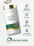 Carlyle Suplemento de Vitex Chasteberry | 150 Cápsulas | Vitex Agnus-Castus para Mujeres | No-GMO, Sin Gluten