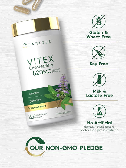 Carlyle Suplemento de Vitex Chasteberry | 150 Cápsulas | Vitex Agnus-Castus para Mujeres | No-GMO, Sin Gluten – Image 5