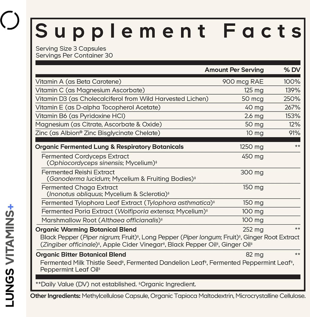 Codeage Lung Vitamins - Complejo de Vitaminas y Minerales con Hongos y Hierbas, 90 Cápsulas