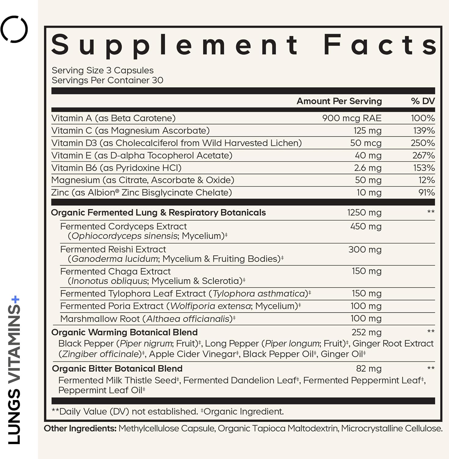 Codeage Lungs Vitamins – Complejo Pulmonar con Cordyceps, Reishi, Chaga, Zinc y Magnesio – 90 Cápsulas Veganas