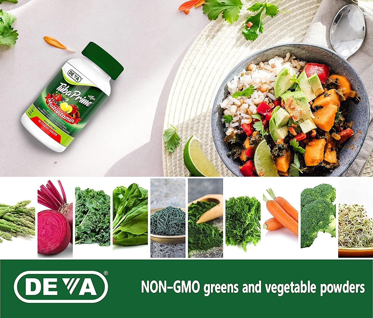DEVA Tuba Prime Multivitamínico Vegano de Alta Potencia sin Hierro - 90 Comprimidos (2 Paquetes)