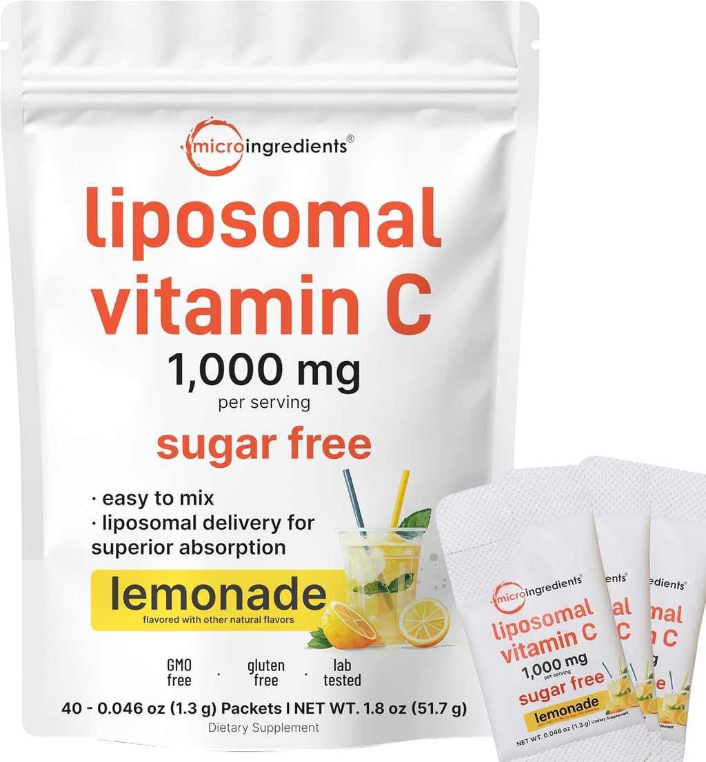 Micro Ingredients Vitamina C Liposomal 1000 mg - 40 Sobres de Polvo para Mezclar, Sabor Limonada, Sin Azúcar