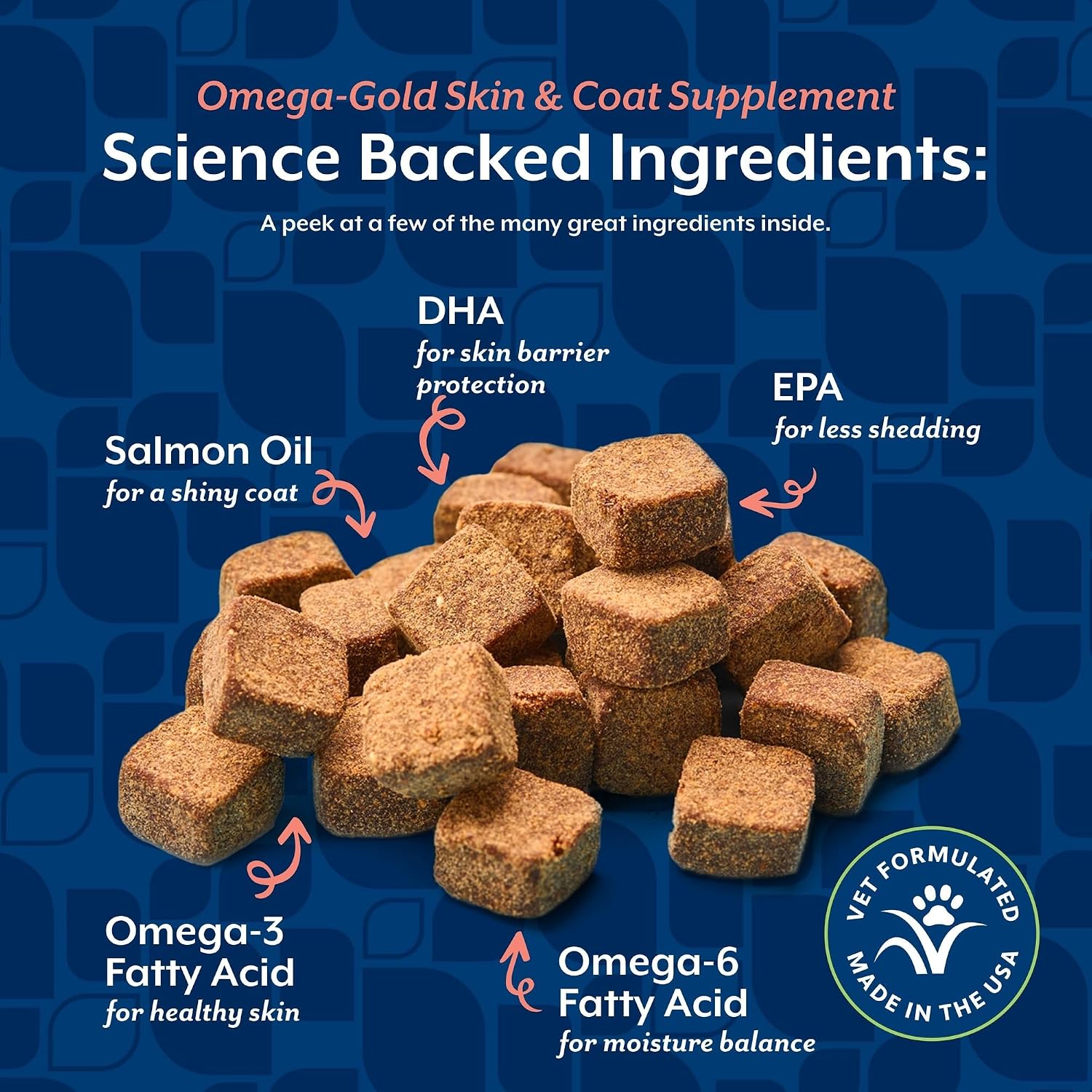 NaturVet – Omega-Gold Plus Aceite de Salmón | Apoya la Piel Saludable y el Pelaje Brillante | Enriquecido con DHA, EPA, Omega-3 y Omega-6 | Para Perros y Gatos | 90 Masticables Blandos