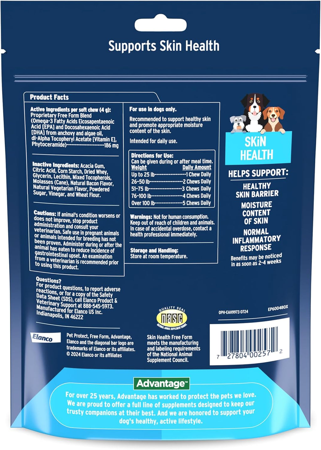 Pet Protect Suplemento para la Piel de Perros, Mezcla Patentada Free Form, Masticables Sabor Bacon (60 unidades)