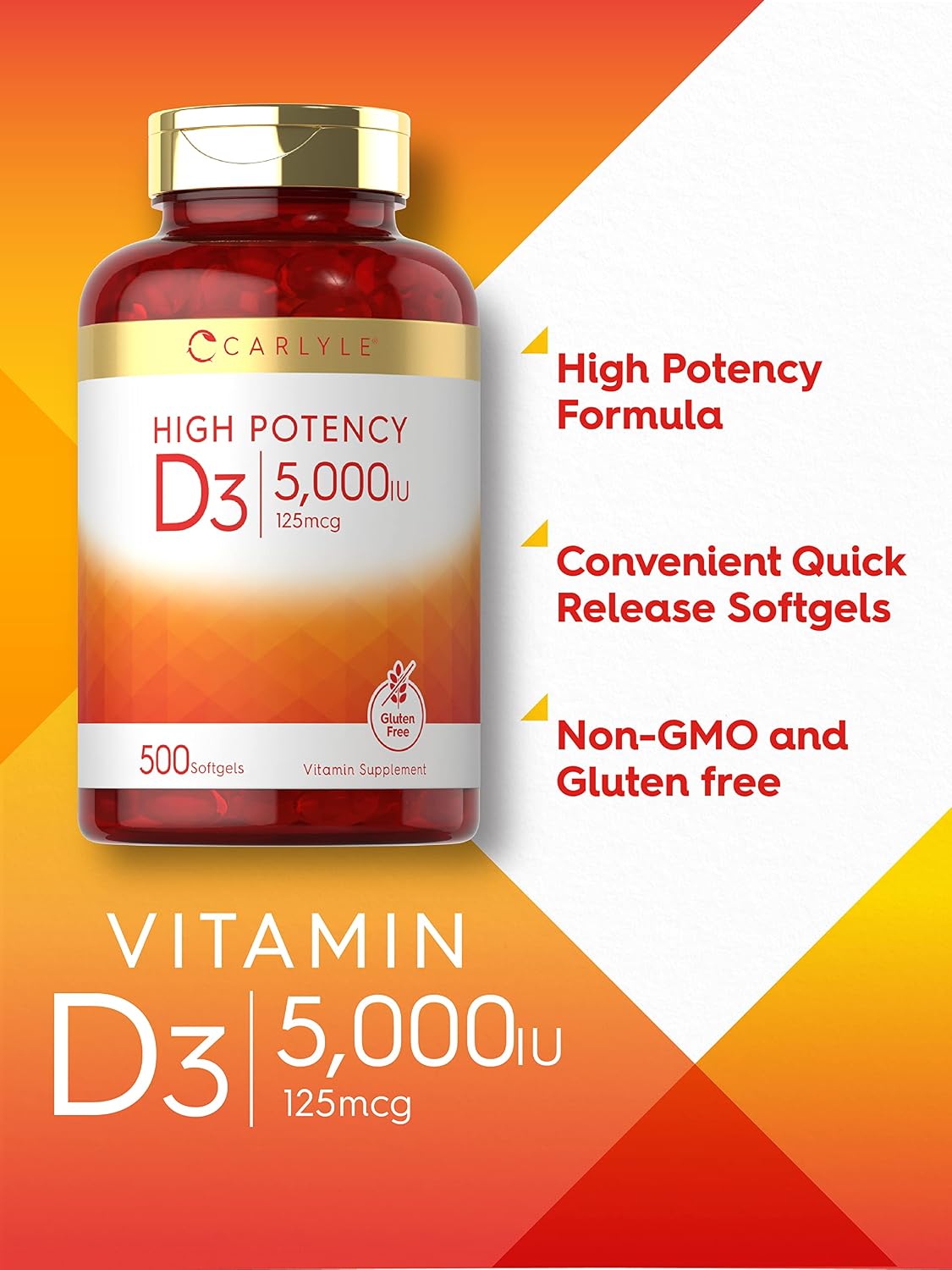 Carlyle Vitamina D3 5000 UI - 500 Softgels - Complemento Alimenticio