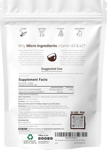 Micro Ingredients Vitamina D3 10000 UI + K2 – La vitamina K contribuye a la coagulación sanguínea normal y al – Image 4