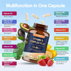 13-in-1 Vitamin B Complex Plus con Vitaminas B1, B2, B3, B4, B5, B6, B7, B8, B9, B12, C, D3, K2 - 120 Cápsulas por Frasco - 2 Frascos