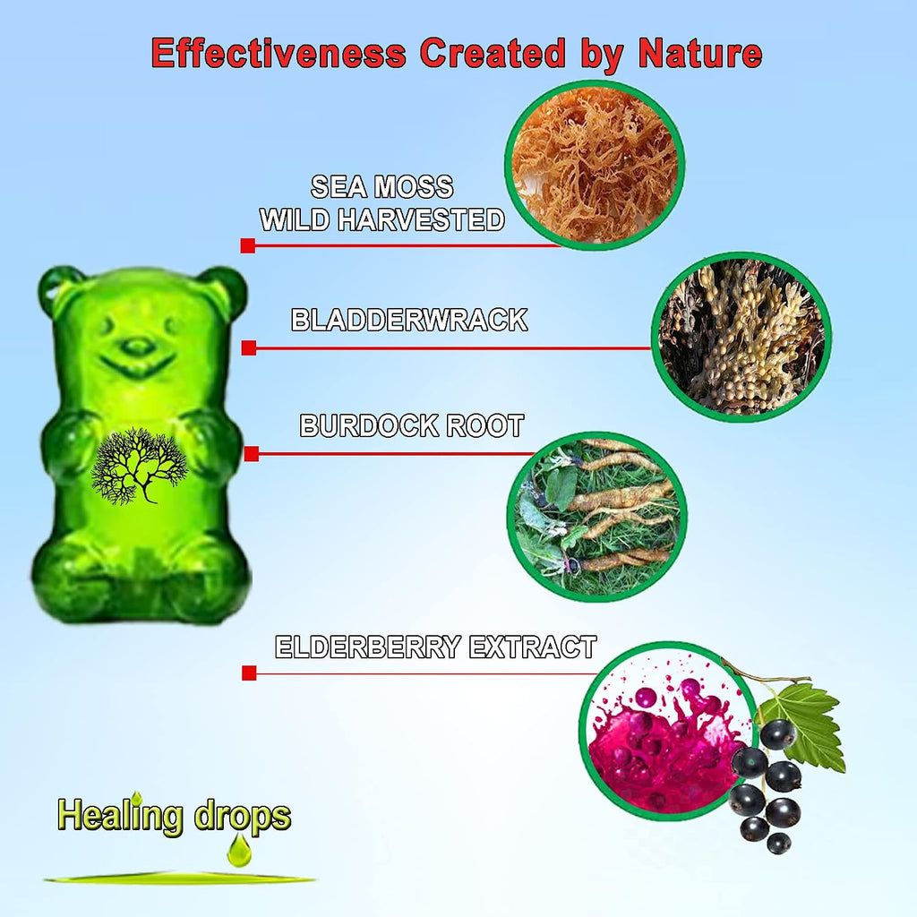 HEALING DROPS Gominolas de Musgo de Mar Irlandés - Ecológico, Vegano, Sin Gluten - Sabor Saúco