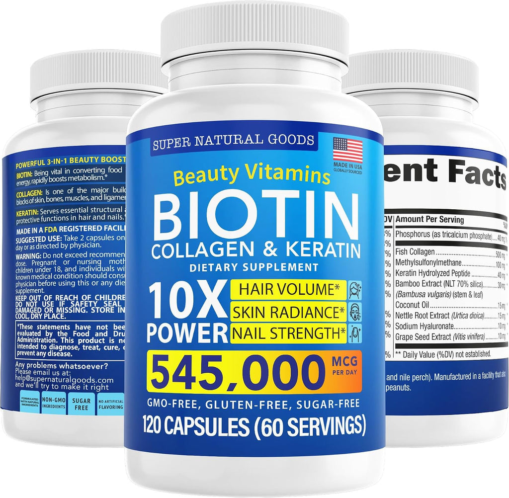 Biotina, Colágeno y Queratina con Ácido Fólico – 120 Cápsulas
