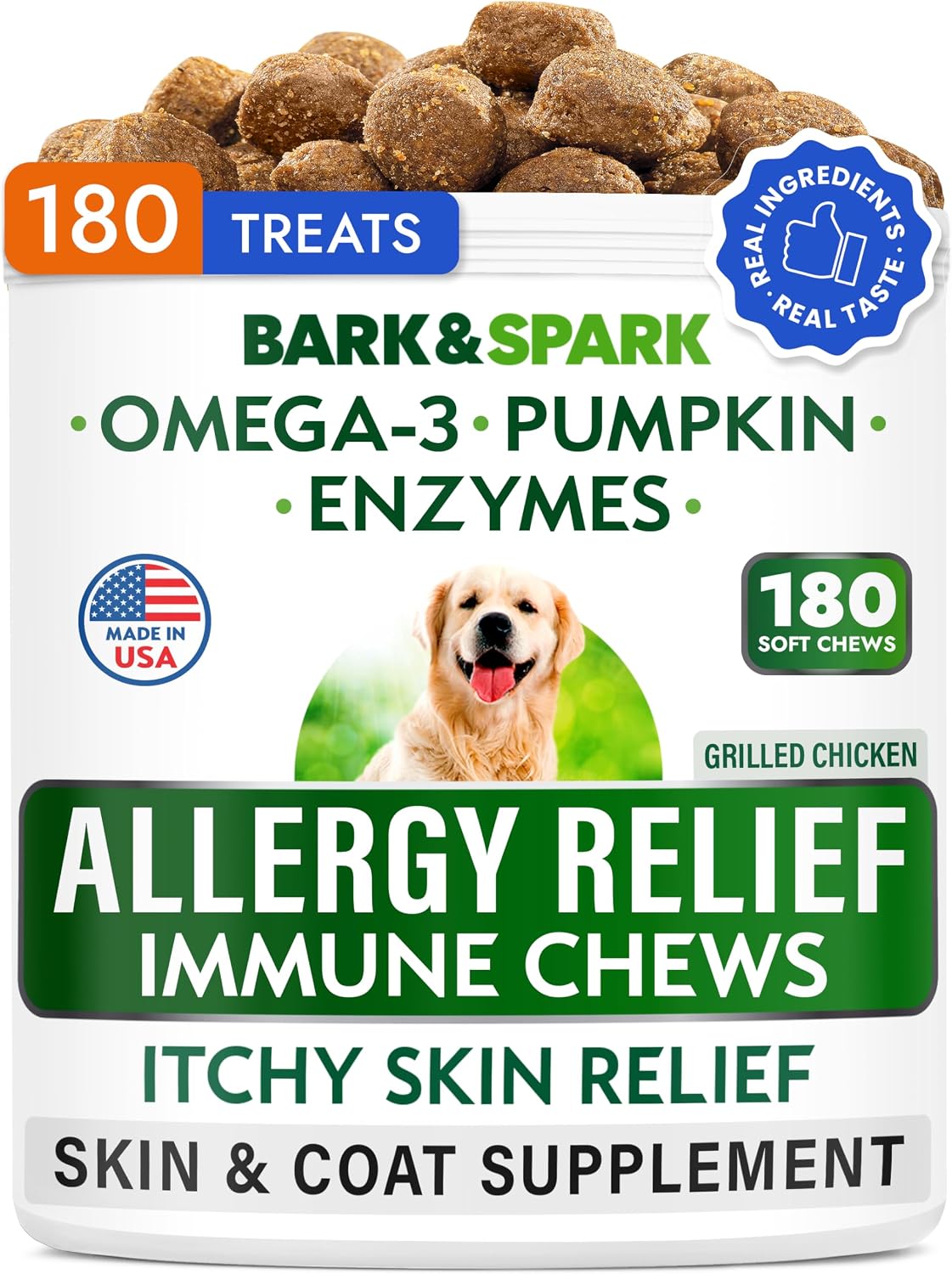 BARK&SPARK Omega 3 para Perros y Gatos - 180 Golosinas de Aceite de Salmón