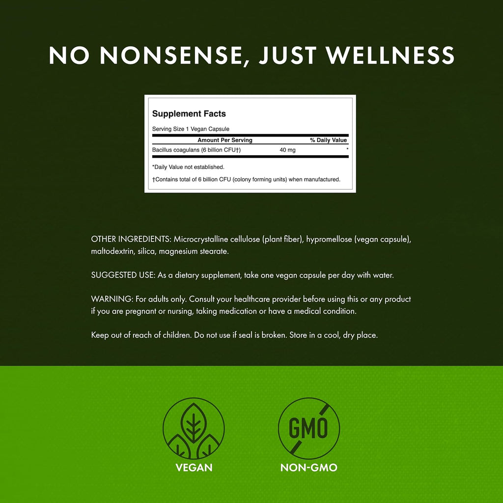 Swanson Bacillus Coagulans Spore-Form Probiotic - 6 Billones UFC - 60 Cápsulas Veganas