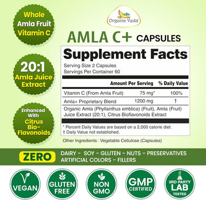 Organic Veda Amla + Cápsulas - Extracto Concentrado de Amla 20X con Vitamina C Natural – Image 2