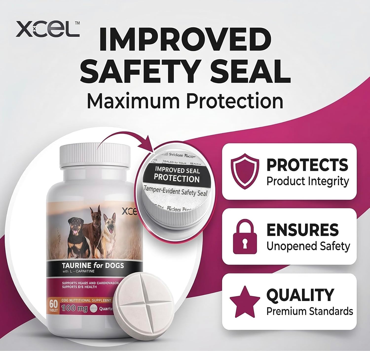 XCEL Taurina para Perros 1000 mg con L-Carnitina, Comprimidos Ranurados (250 mg por sección)